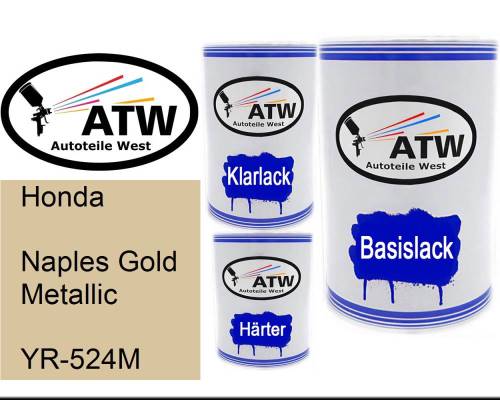 Honda, Naples Gold Metallic, YR-524M: 500ml Lackdose + 500ml Klarlack + 250ml Härter - Set, von ATW Autoteile West.